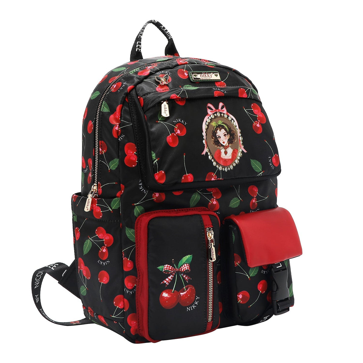 MOCHILA DE MODA MULTIBOLSILLOS (CHERRY LIPS-BLACK)-3